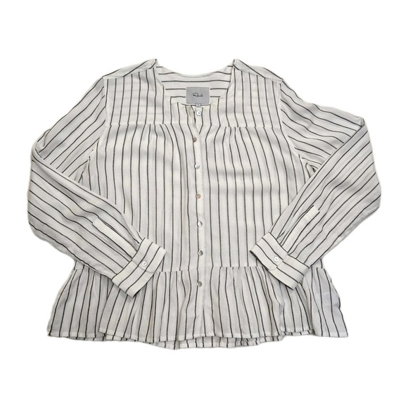 Rails Tops - Rails Ruby San Marino Stripe Peplum Button Down Shirt White Black Metallic Large